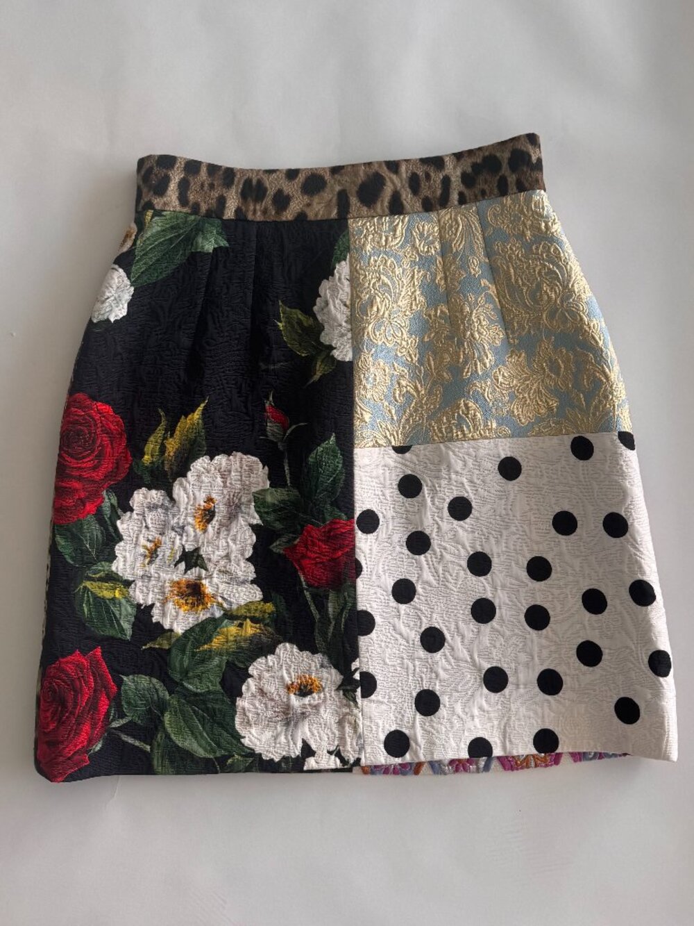 Dolce & Gabbana Patchwork Floral & Polka Dot Mini Skirt Size 44 Made in Italy